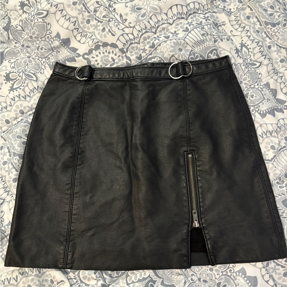 Free People Black Leather Skirt with Zipper Detail- SOLD